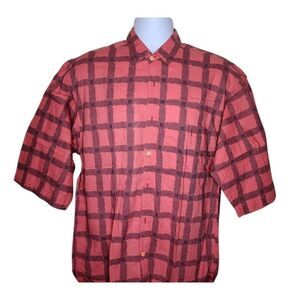 Vintage 80s Saturdays Button Up Plaid Check Men Shirt Size L Pink
